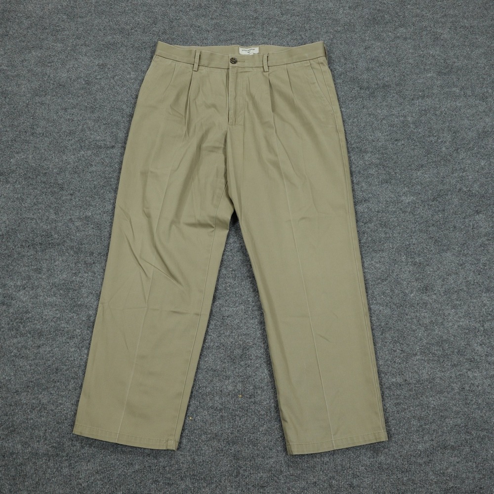 Dockers Pants Mens 34x29 Khaki Tan Classic Fit Pleated Front Stretch Chinos